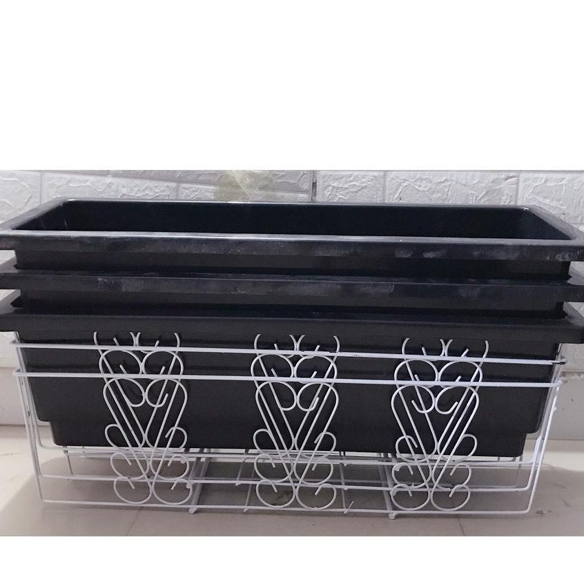 Combo 2 Bộ Chậu dài trồng rau màu trắng, trồng hoa kiểng