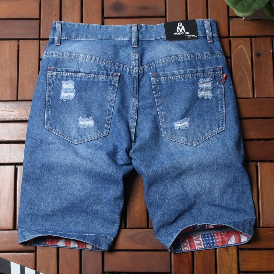 Quần short jean nam xanh nhạt cào rách GN33 Gấu Nâu