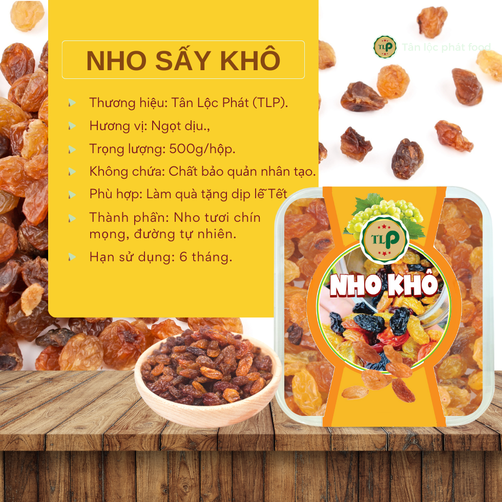 [HỘP TẾT] Nho Vàng Sấy Khô Tân Lộc Phát Chua Ngọt Không Đường Hộp 500g