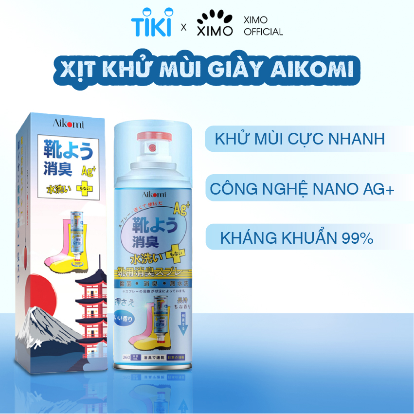 Xịt khử mùi hôi giày và hôi chân Công Nghệ Nhật Bản Aikomi - 260ml