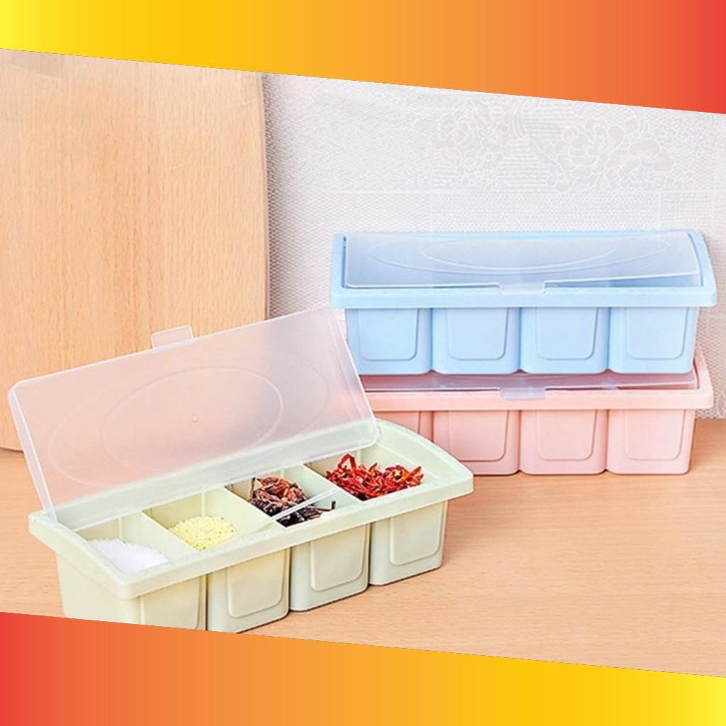 Khay Đựng Gia Vị 4 Ngăn Bằng Nhựa Có Nắp