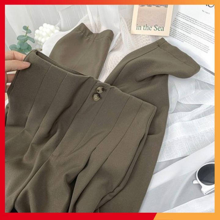 Quần baggy nữ cạp xếp ly ️HÀNG ĐẸP ️ Quần vải công sở ống bo vừa, thiết kế cạp cao 2 khuy