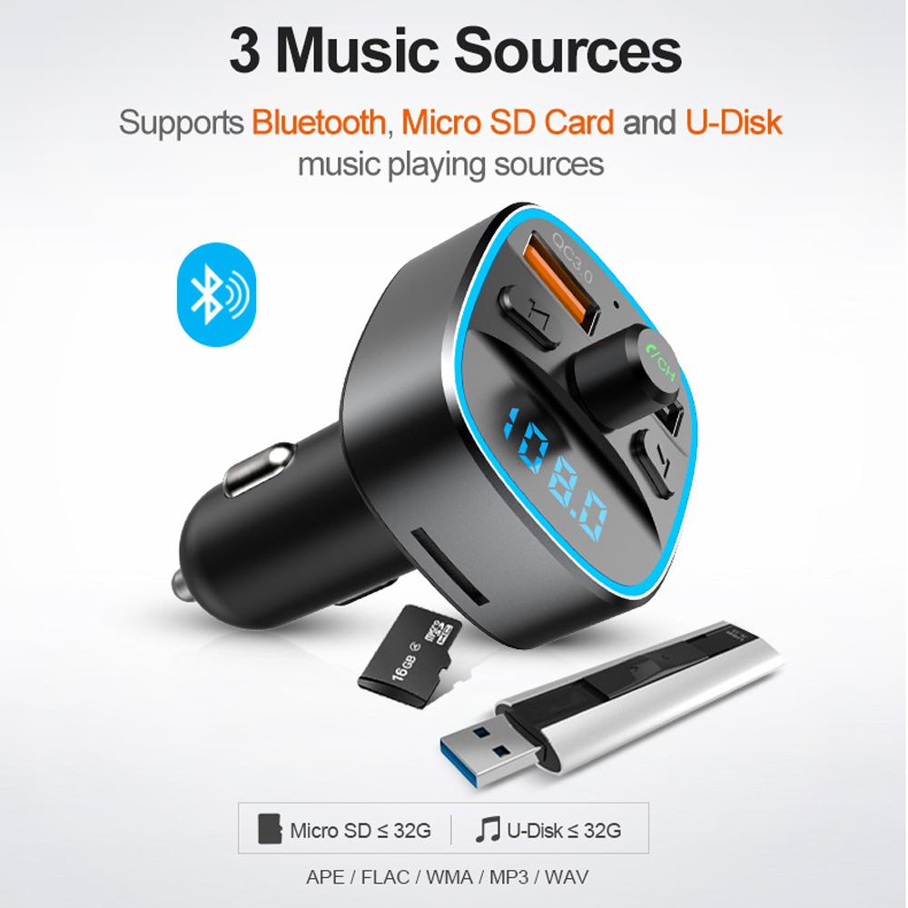 Máy nghe nhạc MP3 Xe hơi không dây BT5.0 Tự động gọi điện,Sạc USB kép với đèn LED đầy màu sắc