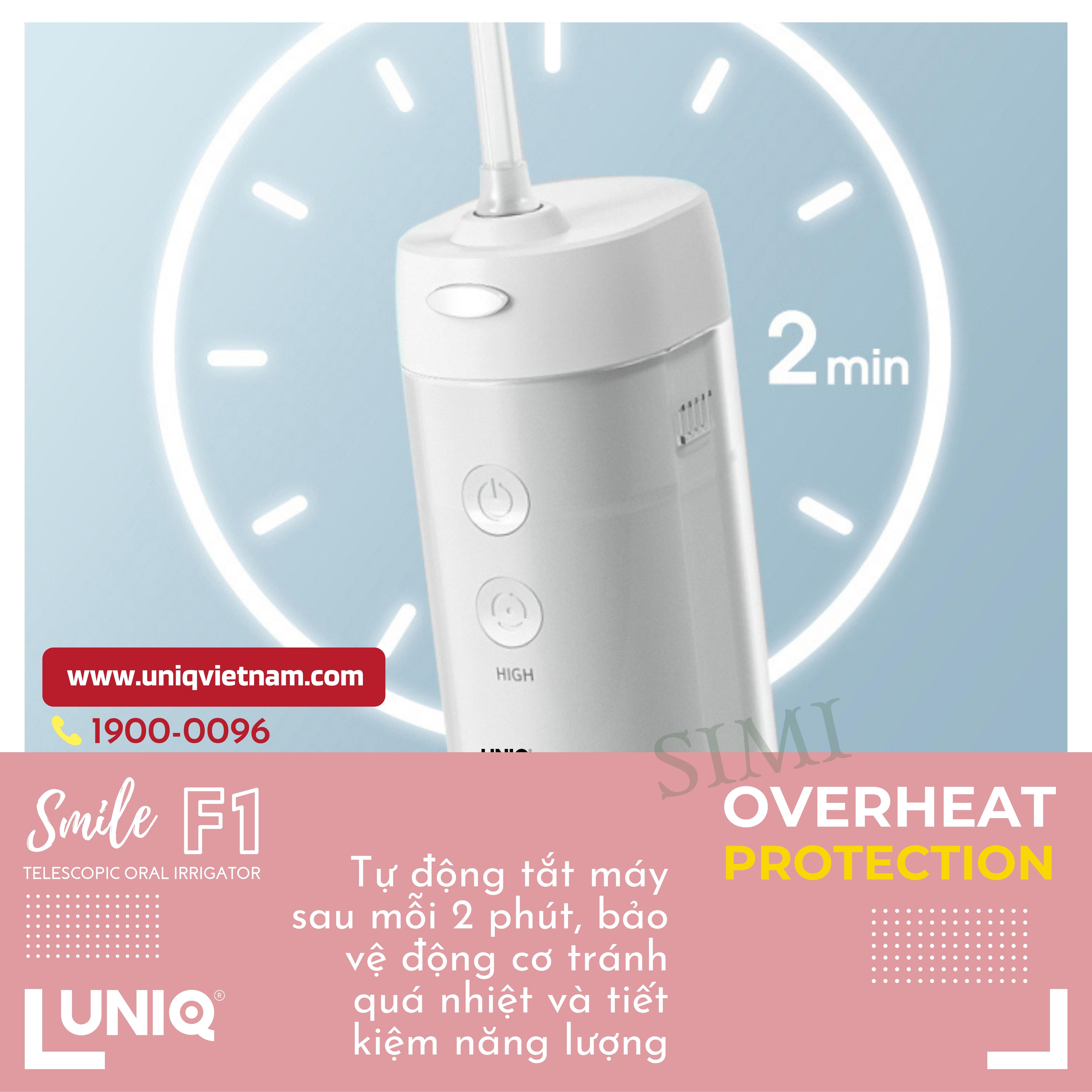 Tăm Nước Cầm Tay UNIQ Smile F1 Nhật Bản Cao Cấp Máy Vệ Sinh Răng Miệng Mini Tốt Xịt Xỉa Rửa Làm Sạch Kẽ Răng Niềng Dụng Cụ Cạo Lưỡi Waterpik May Tam Nuoc Du Lịch Không Dây Nhập Khẩu