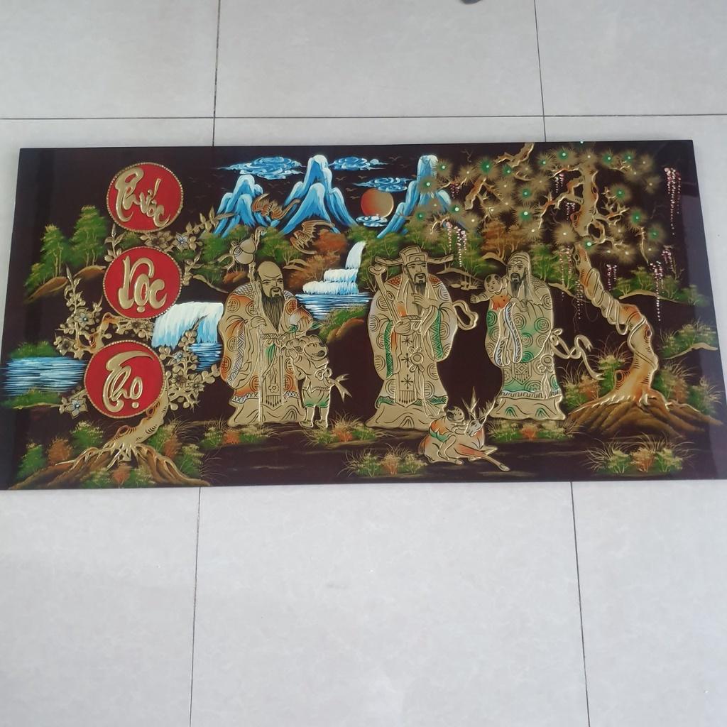 Tranh sơn mài Phúc Lộc Thọ đắp nổi hàng xuất khẩu 60x120 cm trang trí nhà cửa, quà tặng tân gia, chúc Thọ ý nghĩa