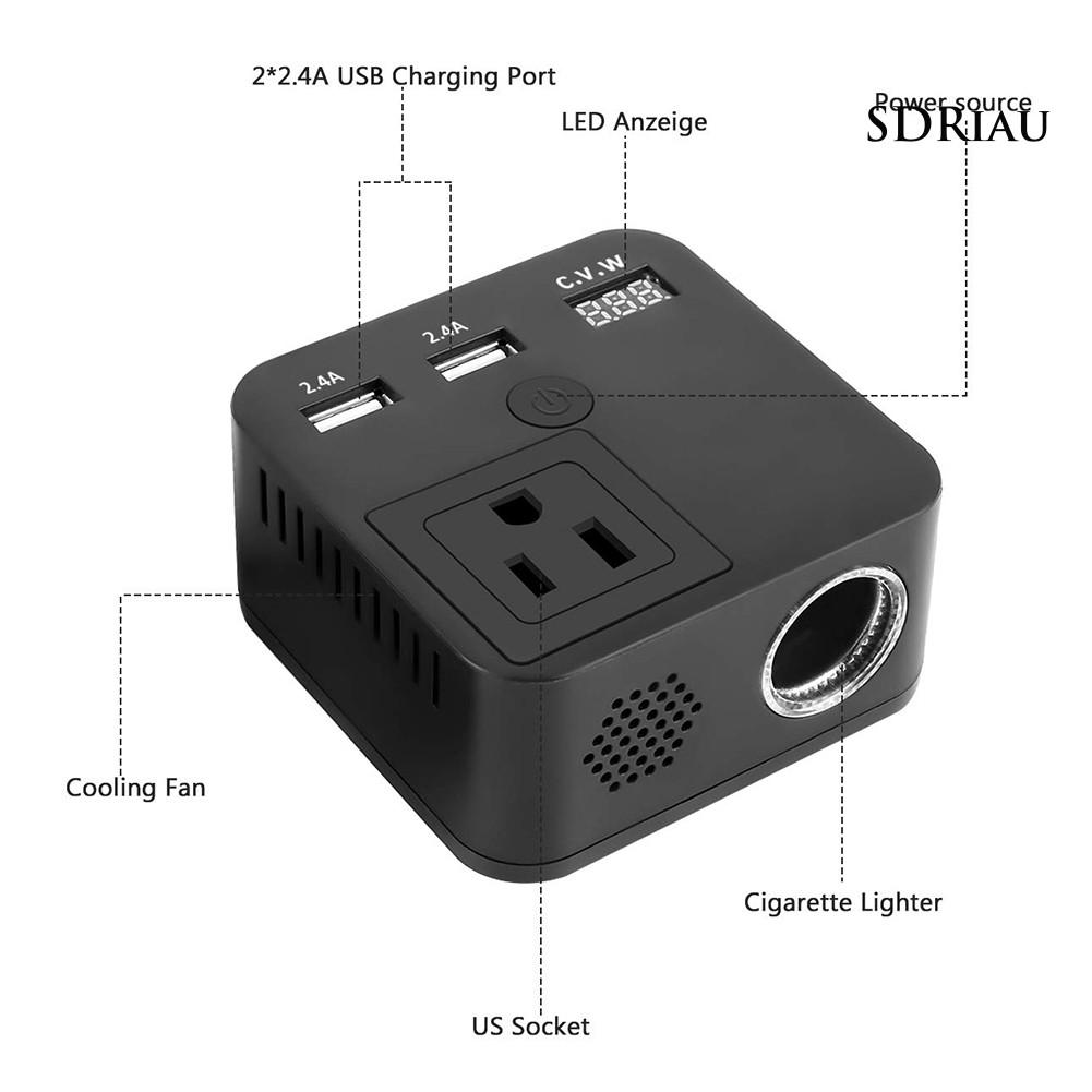 Bộ Chuyển Đổi Nguồn Điện Usb Qc3.0 150w 12v Sang Ac220V Cho Xe Hơi
