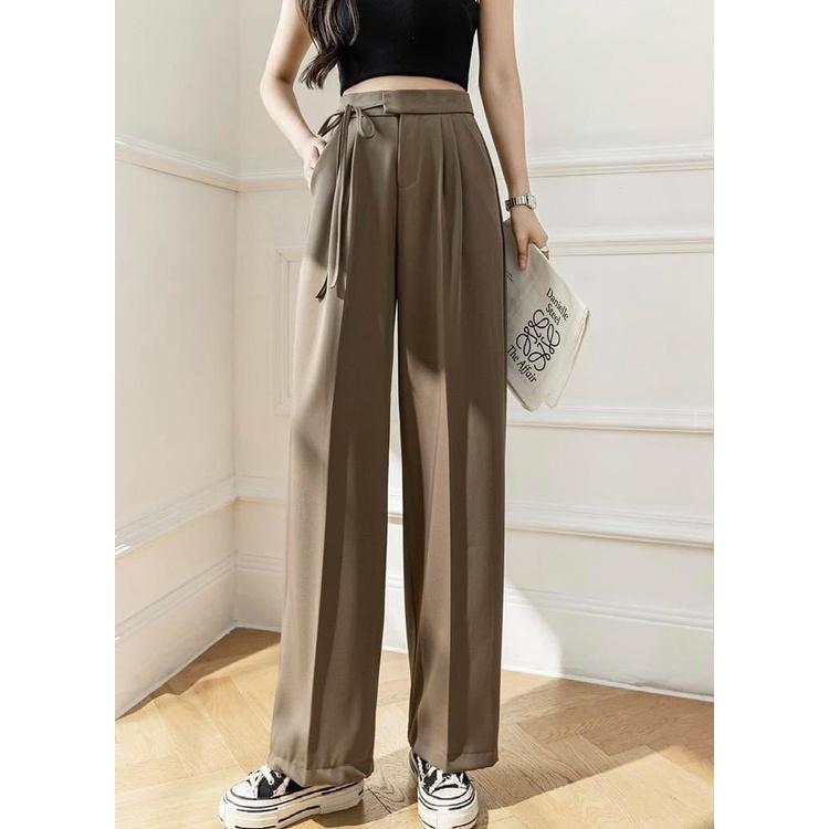 Quần vải xuông buộc dây EMIX (3 màu), basic trousers, dáng dài, cạp cao, ống suông, kèm dây đai, chất liệu tuytxi 534