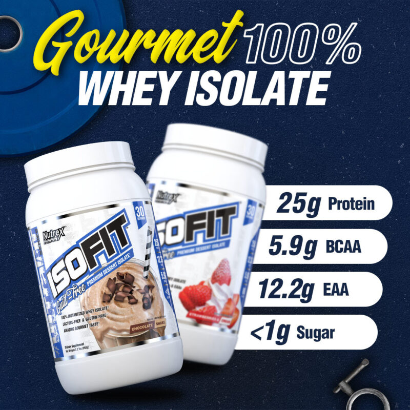 Nutrex ISOFIT, Sữa Tăng Cơ, Hỗ Trợ Đốt Mỡ, Bổ Sung 25G Whey Protein Isolate Tinh Khiết - Không Chứa Lactose, 12.2G EAA, 5.9G BCAA, Hộp 2.3KG, 70 Lần Dùng