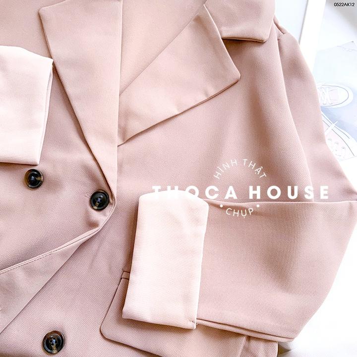 Áo vest công sở nữ blazer khoác ngoài phối tay trơn 4 nút THOCA HOUSE dáng Hàn trẻ trung, sang trọng