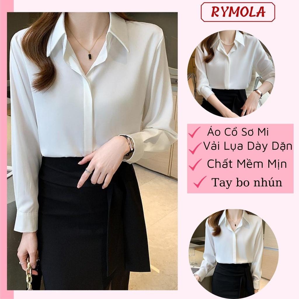 Áo Sơ Mi Nữ Công Sở Màu Trắng Cổ Đức MOLA Kiểu Hàn Quốc Vintage Ulzzang Form Rộng Dài Tay Đẹp Chất Lụa Cao Cấp A2T