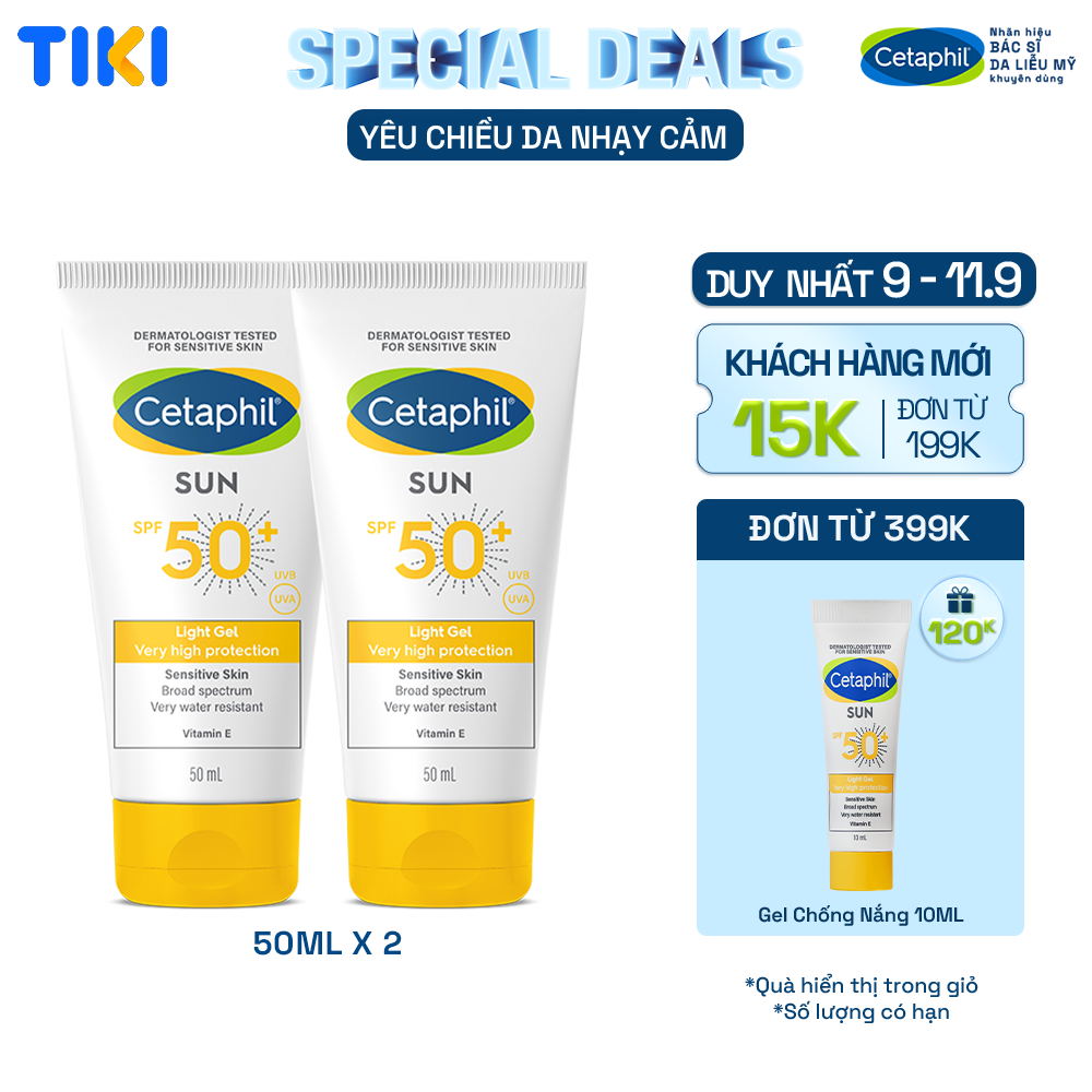 Combo 2 Gel chống nắng dịu lành cho da nhạy cảm Cetaphil Sun SPF 50+ Light Gel