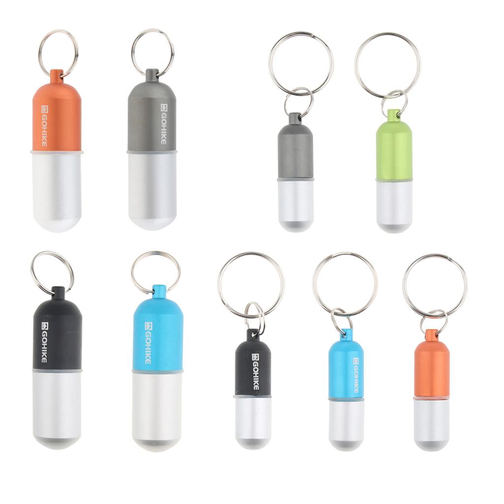 Waterproof Aluminum Pill Storage Box Keychain Capsule Tablet Bottle Black S