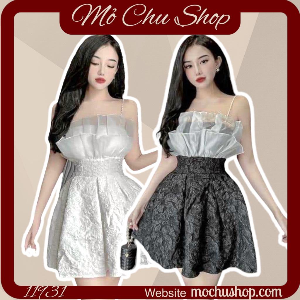 ĐẦM XÒE GẤM XỐP PHỐI TƠ NGỰC DÂY CHUỖI SIÊU SANG 11932