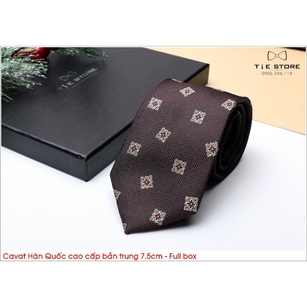 NHIỀU MẪU Cà Vạt Nam Bản Trung 7.5Cm màu nâu hoa tiết vuông - Cavat Hàn Quốc Cao Cấp Full box