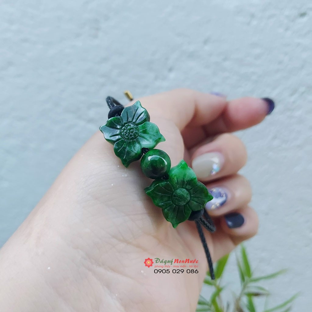 Vòng đeo tay Nữ đá ngọc sơn thủy hình 2 bông hoa - đá Non Nước