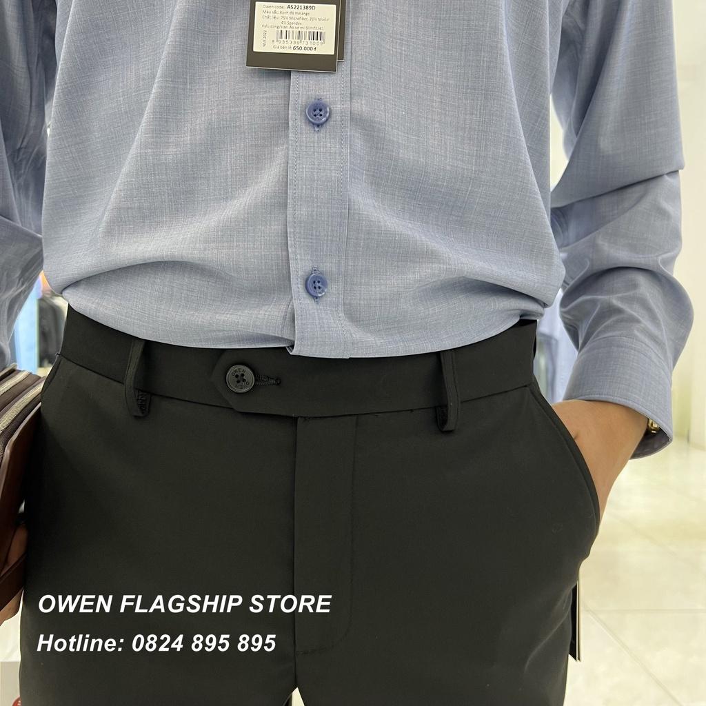 OWEN - Quần âu nam công sở dáng Regular màu đen trơn có trợ cạp co dãn mã QRT23888N