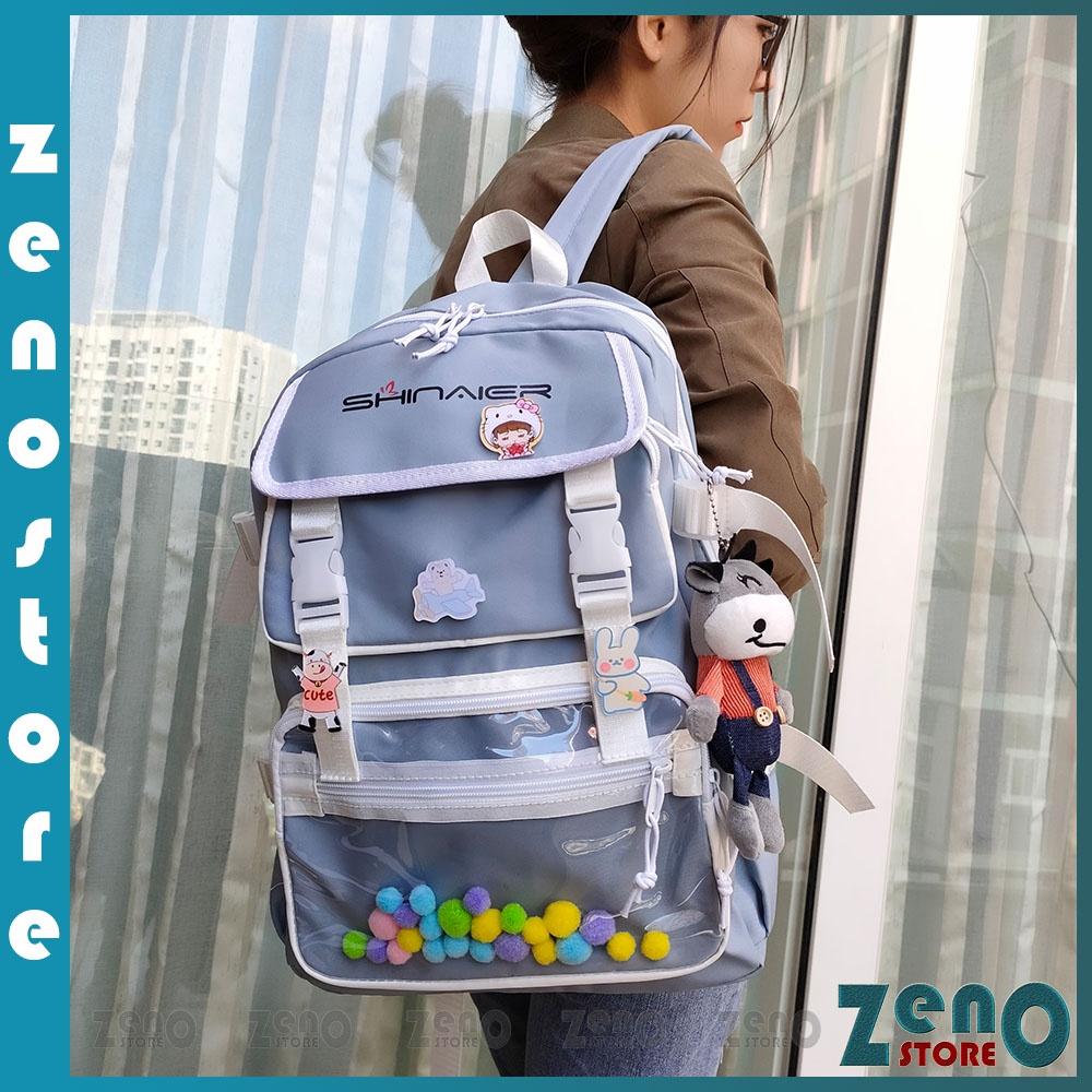 Balo thời trang ZnB223, balo trong suốt nhiều ngăn ( Có gấu, sticker và bóng)
