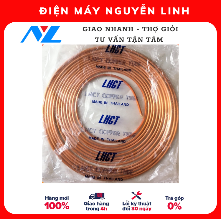 Ống đồng cho máy lạnh phi 10 ( 9,52mm )Thái Lan LHCT dày 0,7mm cuộn 15 mét