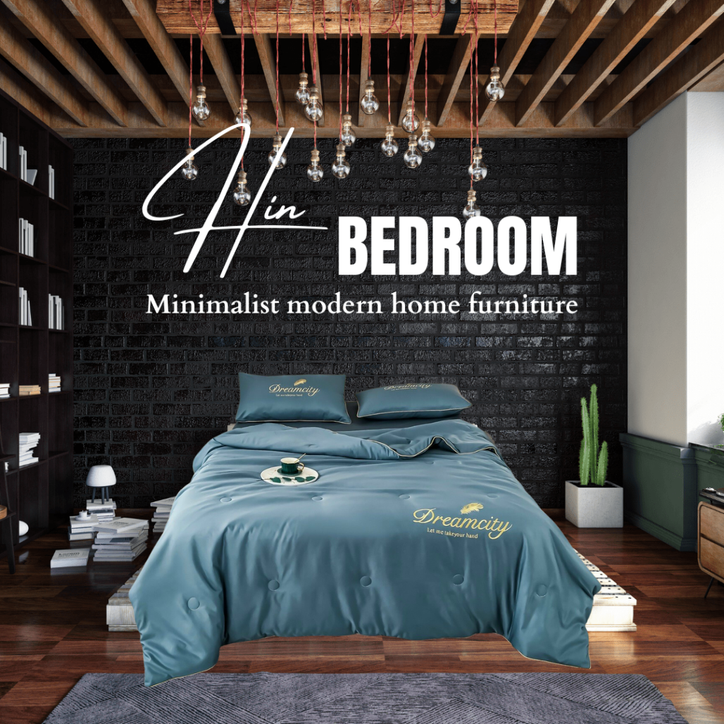 Bộ Chăn Ga Gối Đệm 5 Món Lụa Dream City Set Chăn Ga Drap Trải Giường Chăn Chần Bông Đẹp Hin Home Bedding M46