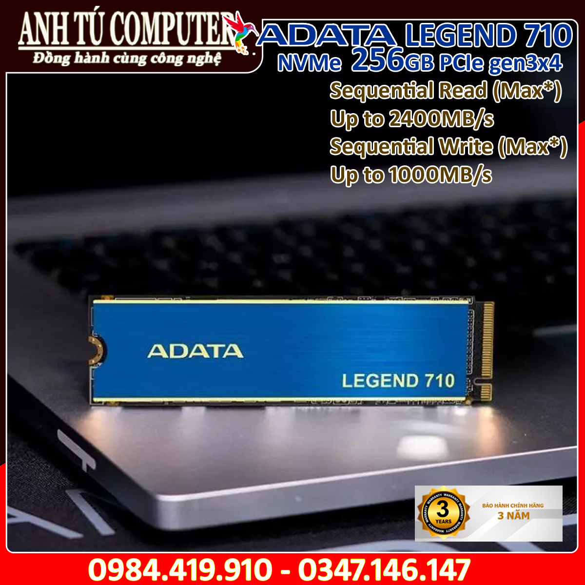 Ổ cứng SSD MVMe ADATA LEGEND 710 256GB PCIe Gen3x4 M.2 2280 hàng chính hãng