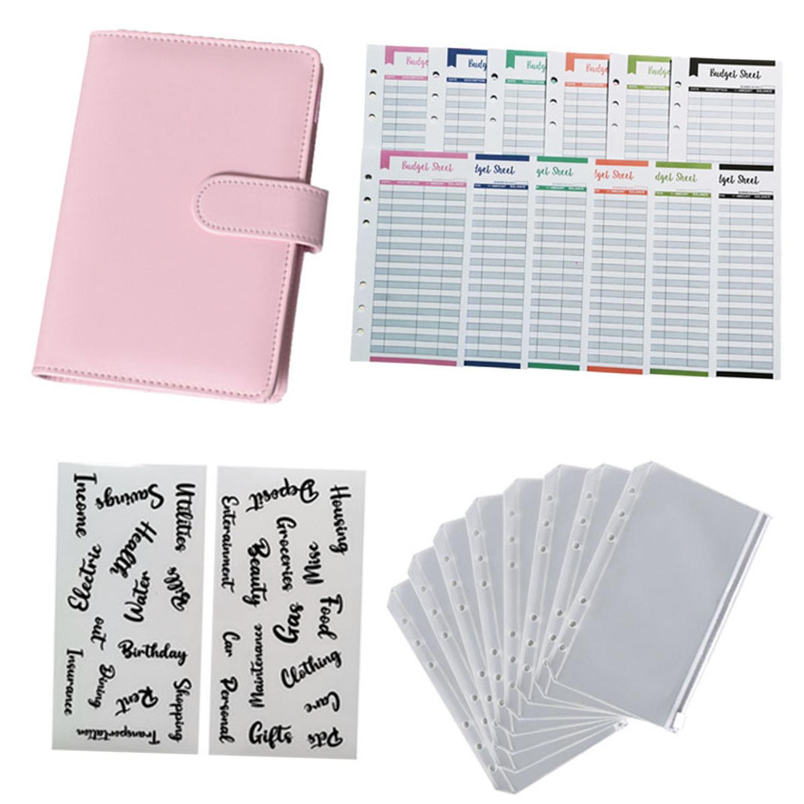 A6 PU Leather Notebook Binder with 8pcs Plastic Binder Pockets, Loose Leaf 6 Ring Binder, Budget Envelope System, Budget Envelopes, Binder Cover