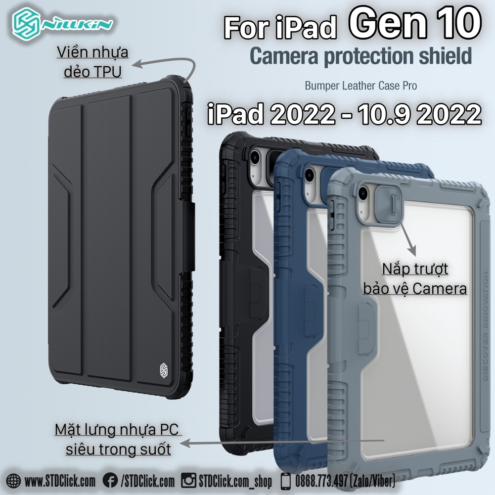 BAO DA DÀNH CHO IPAD 2022 - GEN 10 - 10.9 2022 NILLKIN BUMPER PRO CAMSHIELD BẢO VỆ CAMERA