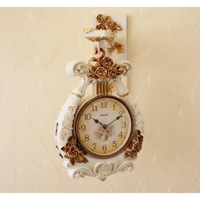 Đồng hồ treo tường 2 mặt gam màu trắng thanh lịch DHTT16 mang phong cách tân cổ điển.