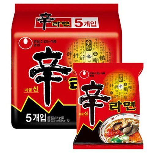 Lốc 5 Gói Mì Shin Cay Nong Shim Hàn Quốc (120g / Gói)