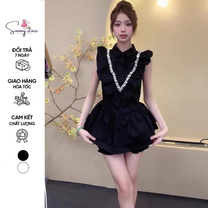 Đầm Dáng Chữ a Lưng Cao Nhún Bèo