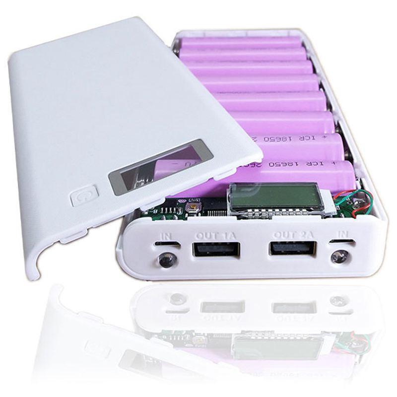 Hộp Pin Sạc Dự Phòng Diy 8x18650 Hai Cổng Usb Màu Trắng