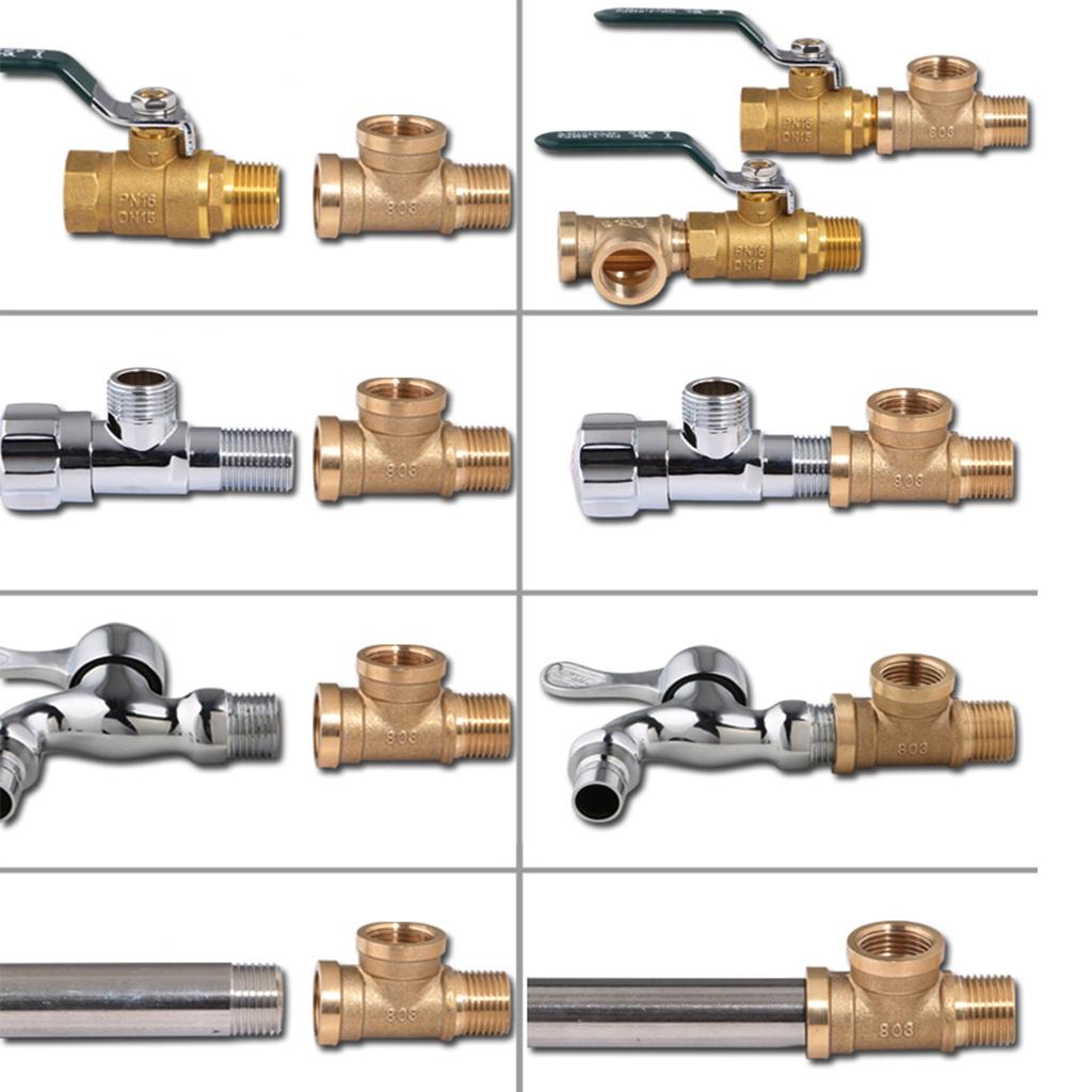 1/2 inch // 3 Way Brass Male Female Male Tee Fitting Pipe Connector T-Junction - Thickened Wall - High and Low Temperature Resistant