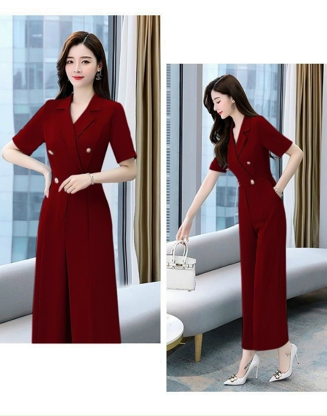 JUMPSUIT LỤA PHỐI NÚT CỔ VEST SANG TRỌNG