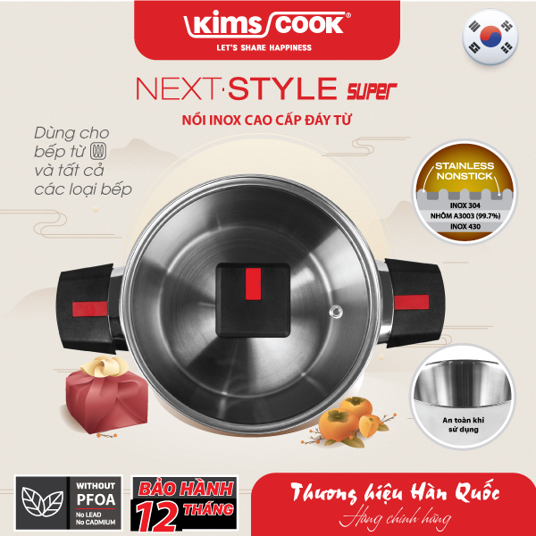 Nồi Next Style Super inox 3 lớp đáy từ Kims Cook