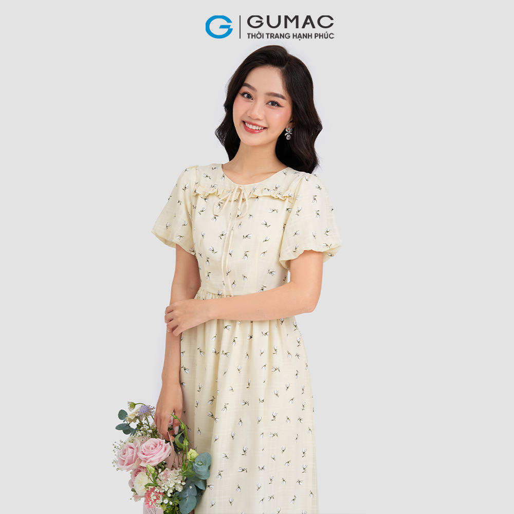 Đầm tay chuông nhún bèo GUMAC DC12082