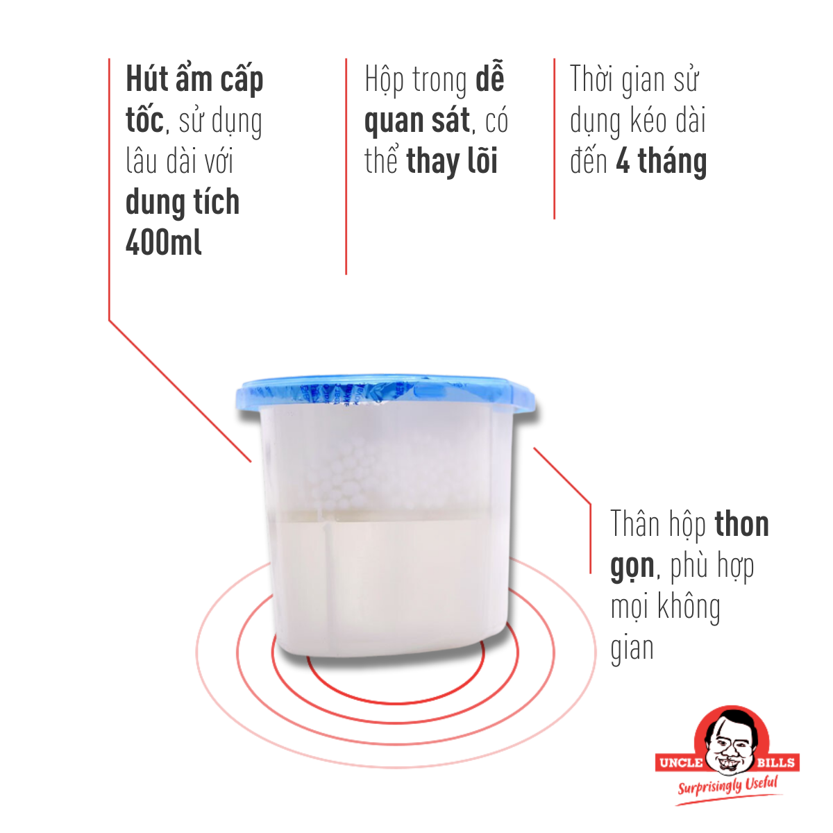 Bộ 3 hộp hút ẩm 400ml hút ẩm không khí tủ quần áo tủ giày Uncle Bills BA1237