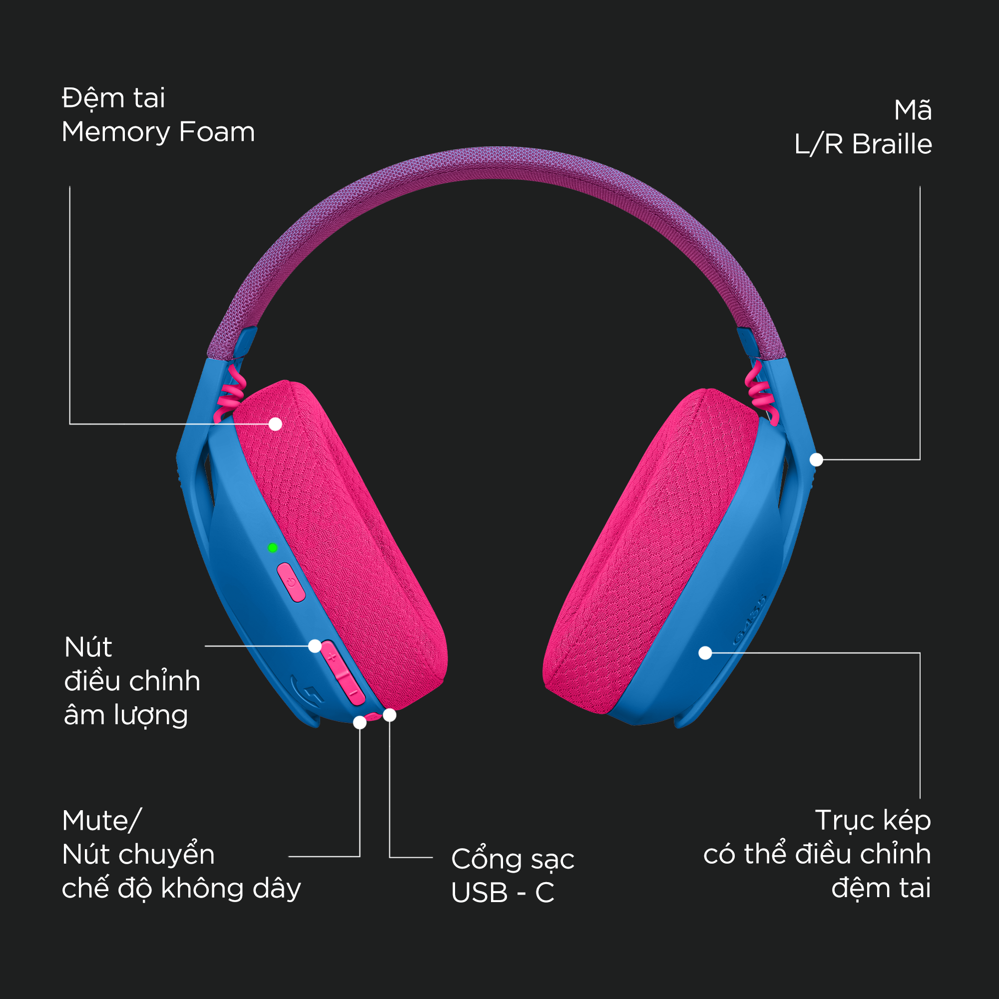 Tai nghe game không dây Bluetooth và Lighspeed Logitech G435 – Mic ảo tích hợp, nhẹ, tương thích PC, Điện thoại, PS4, PS5 - Màu