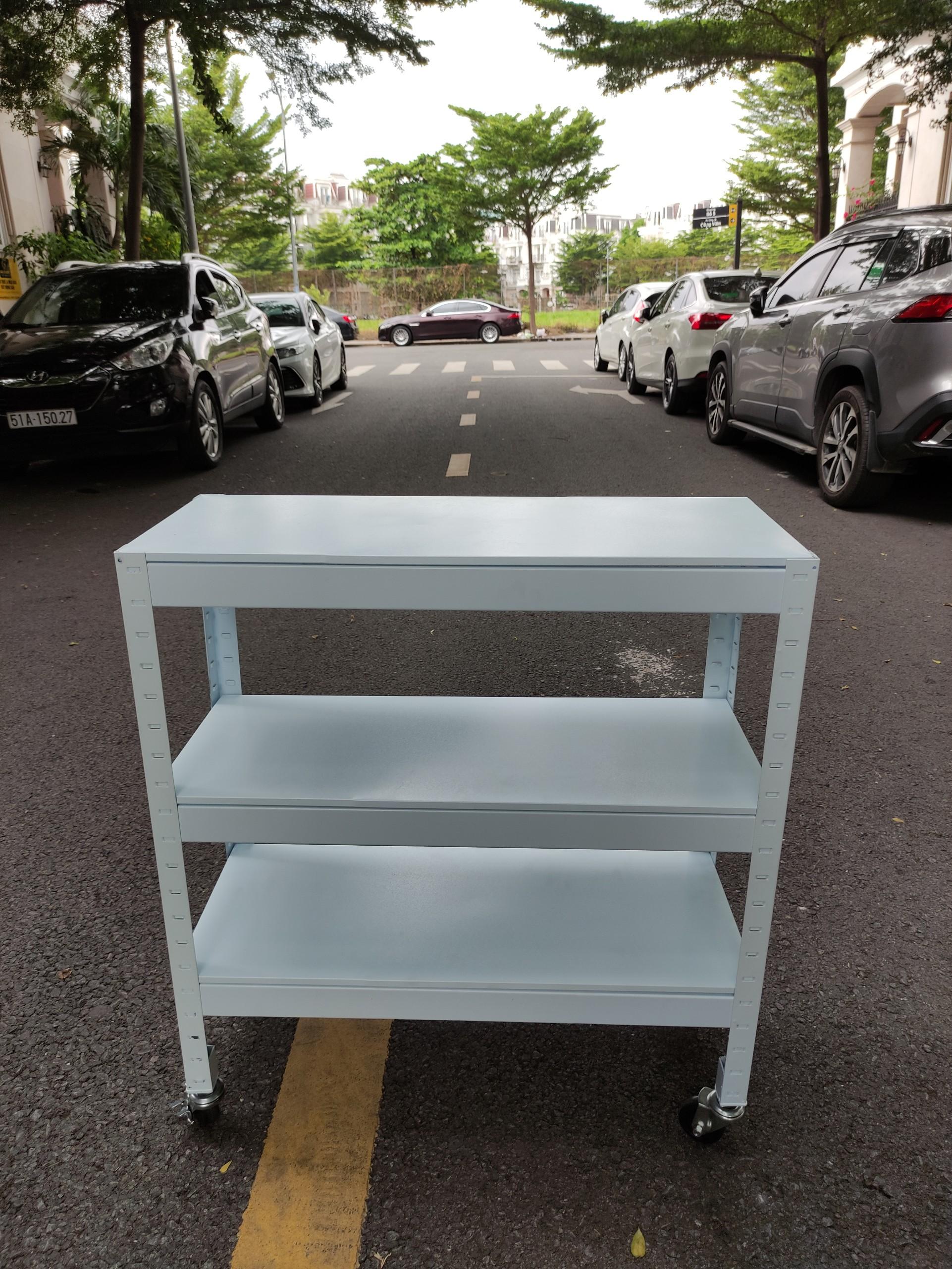 Kệ có bánh xe 3 tầng đa năng 76cm màu trắng