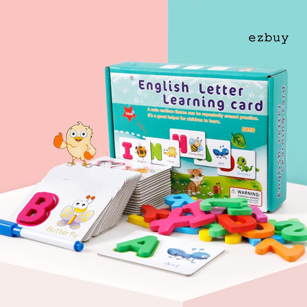 EY-Wooden English Alphabet Puzzle Flashcard with Pen Education Kids Toy