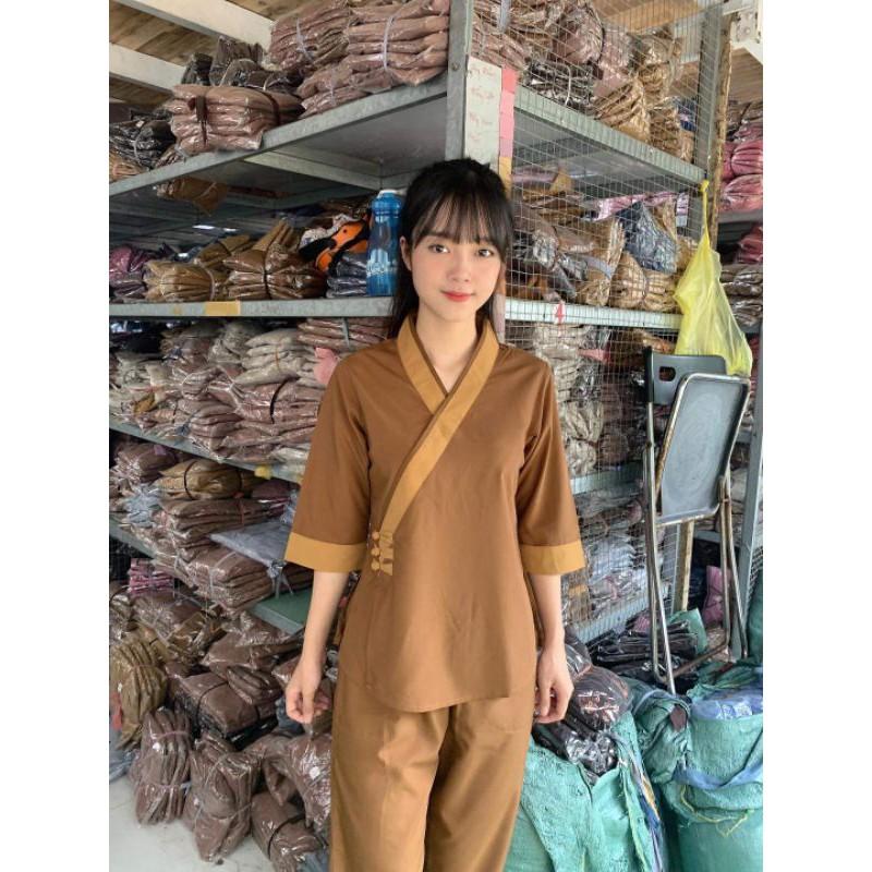 #đồ bộ đi chùa# đồ lam phối 3 nút size 65_78kg