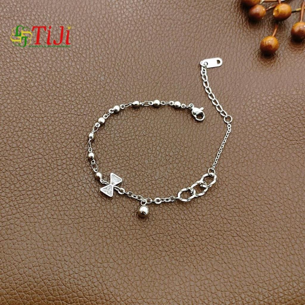 LẮC TAY LẮC CHÂN NỮ INOX CHUỖI BI GẮN NƠ CÁCH ĐIỆU KHÔNG ĐEN KHÔNG GỈ SÉT