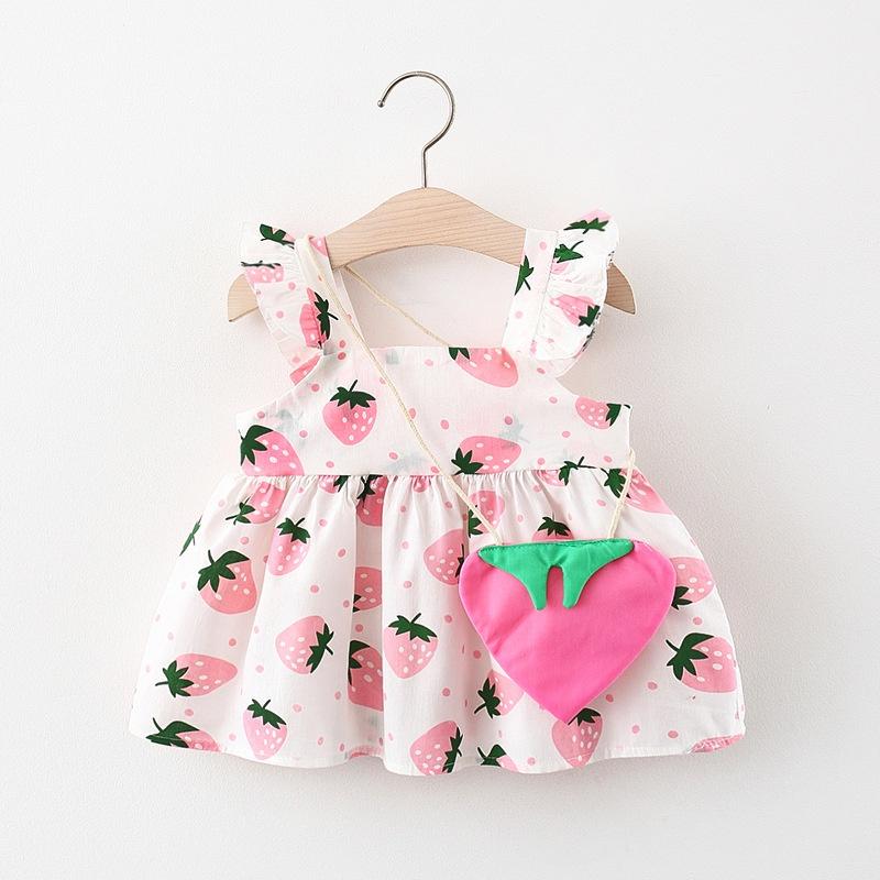 Đầm đi chơi cho bé gái kèm phụ kiện đeo chéo quả dâu dễ thương, váy bé gái từ 8-15kg Easy Baby