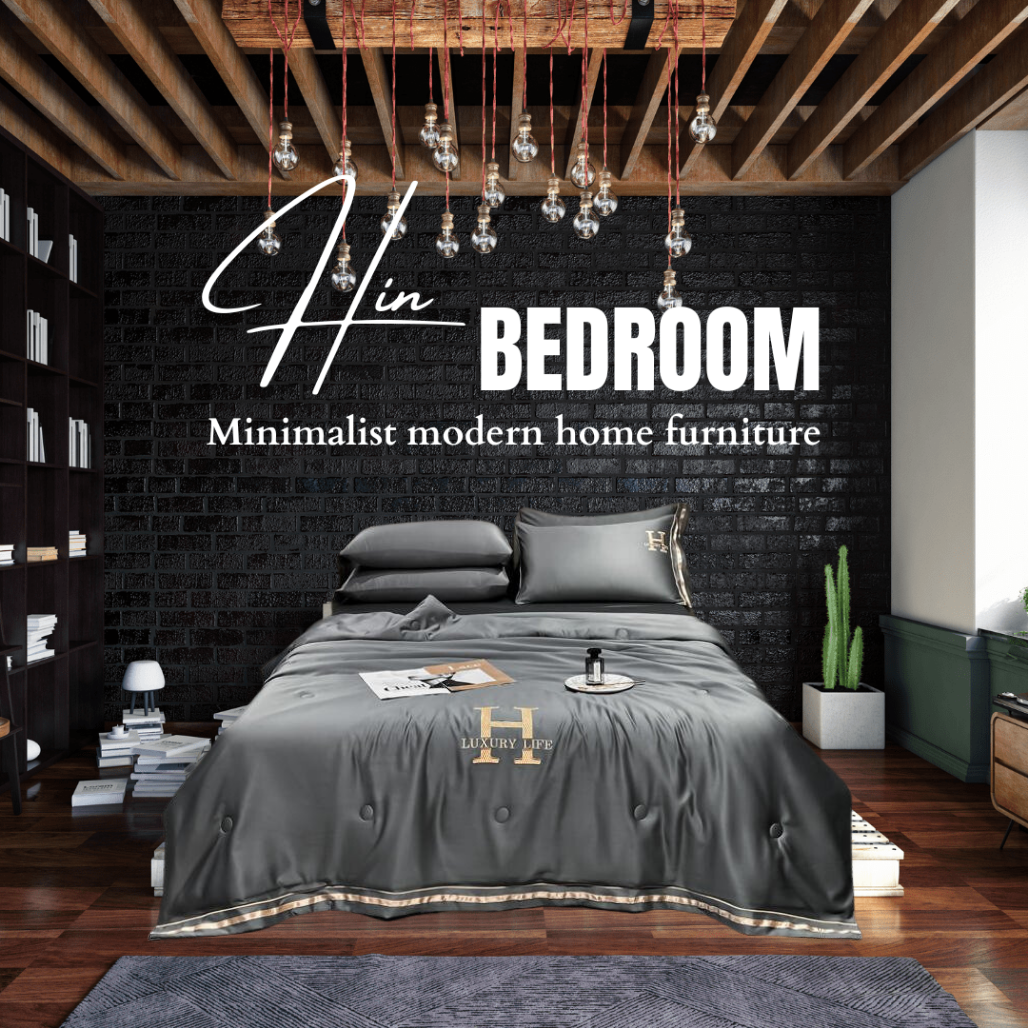 Bộ Chăn Ga Gối Đệm 5 Món Chăn Phao Lụa Thái Hin Home Bedding Drap Giường Lụa Mẫu Xám Lông Chuột