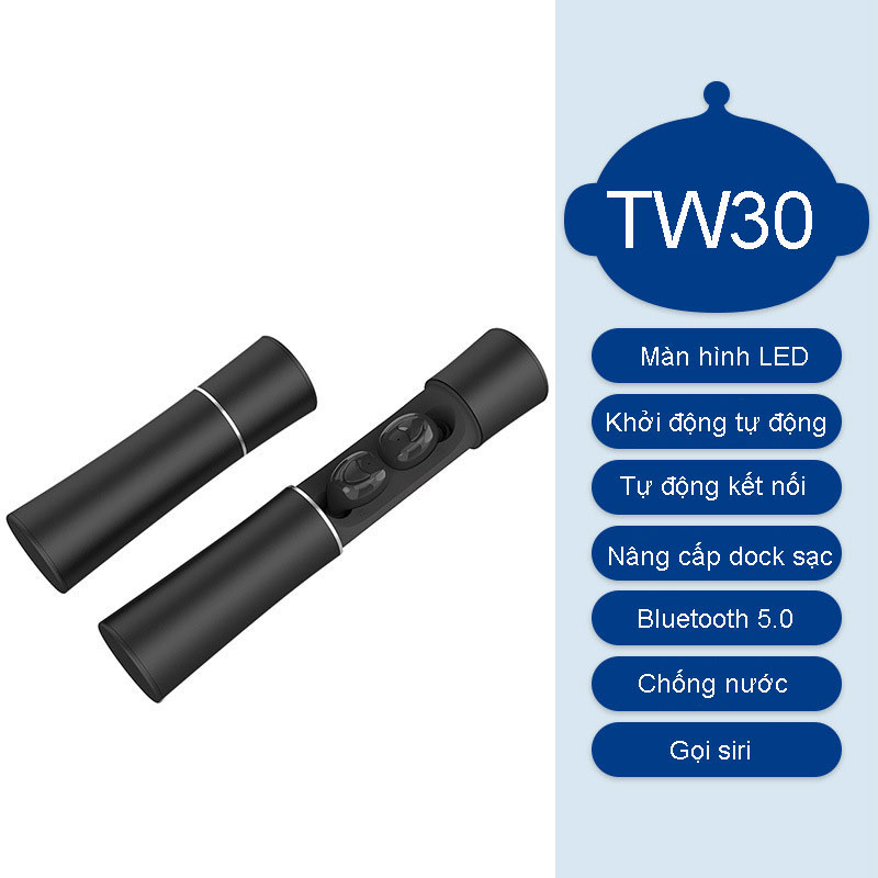 Tai Nghe Bluetooth 5.0 - Tai Nghe Không Dây TW30, Nâng Cấp Đock Sạc, Kết Nối Tự Động, Kháng Nước, Chống Ồn, Âm Thanh Cực Chất - Chính Hãng DKB