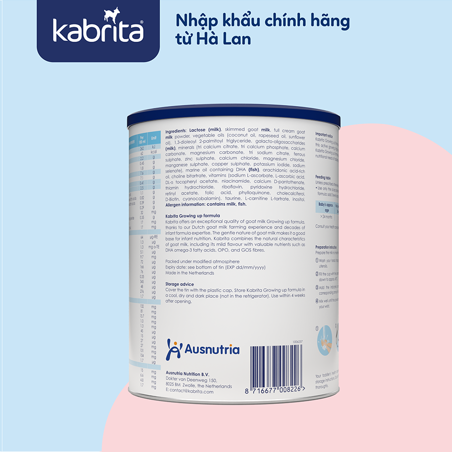 Sữa dê Kabrita số 3 cho trẻ trên 24 tháng - Lon 800g