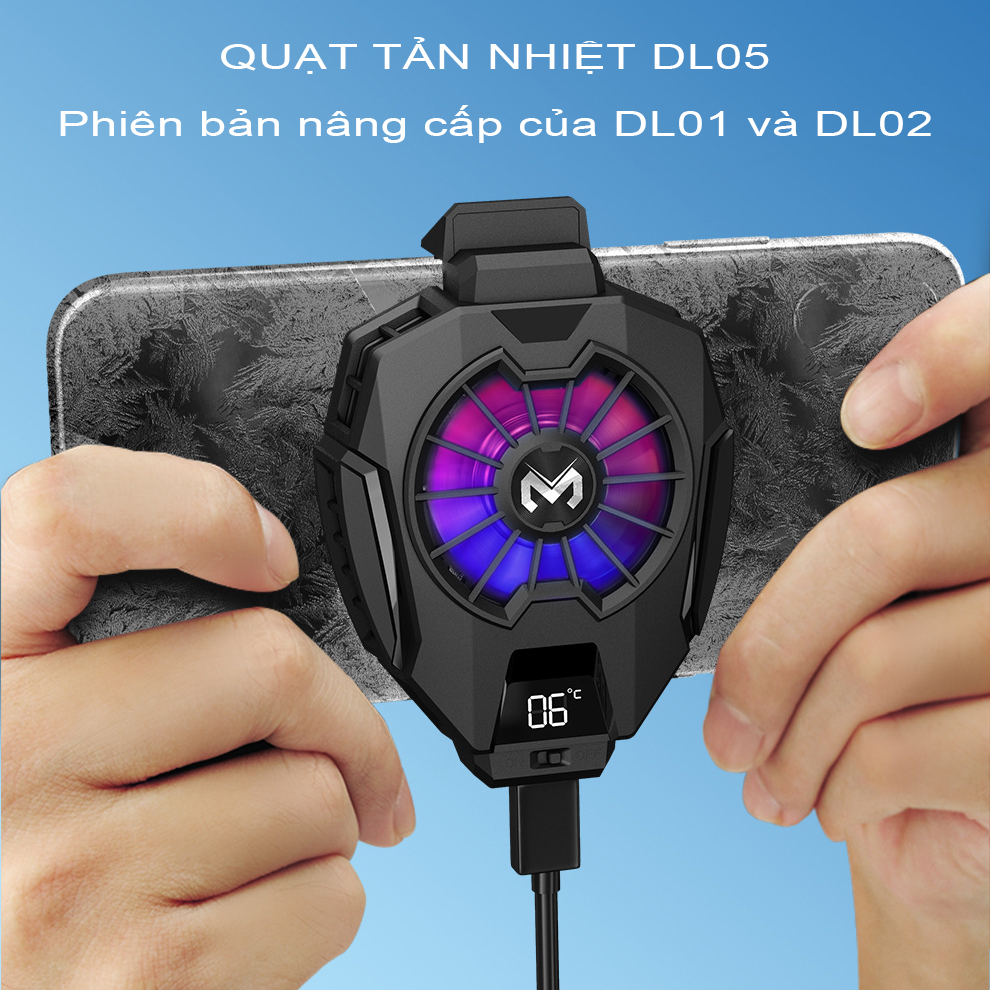 Quạt tản nhiệt điện thoại gaming sò lạnh SIDOTECH DL05-Pro Verison 5 màn hình LED hiển thị pin làm mát điện thoại giảm nhiệt độ khi chơi game Pubg FF Liên Quân Mobile Tốc Chiến Mobile - Hàng chính hãng