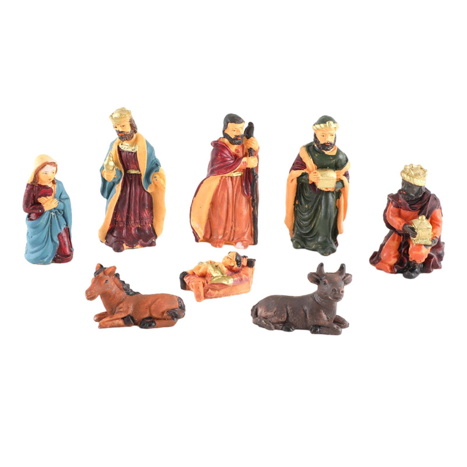 8Pcs Religious Christmas Nativity Scene Crafts Decoration Hand Painted Lovely Traditional Collection Birth of Jesus Ornament