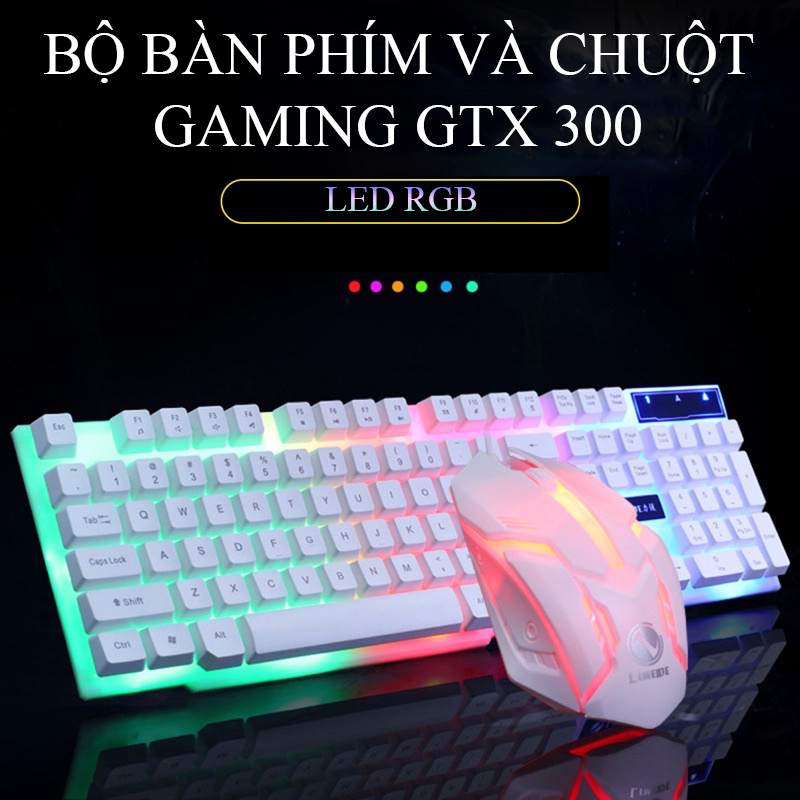 Bộ bàn phím chuột máy tính GTX300 vuông đèn led lung linh, bàn phím vãn phòng, chơi game- K1316