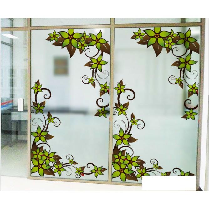 Decal Dán Kính Cao Cấp - Hoa Dây Leo Xanh Lá Đậm