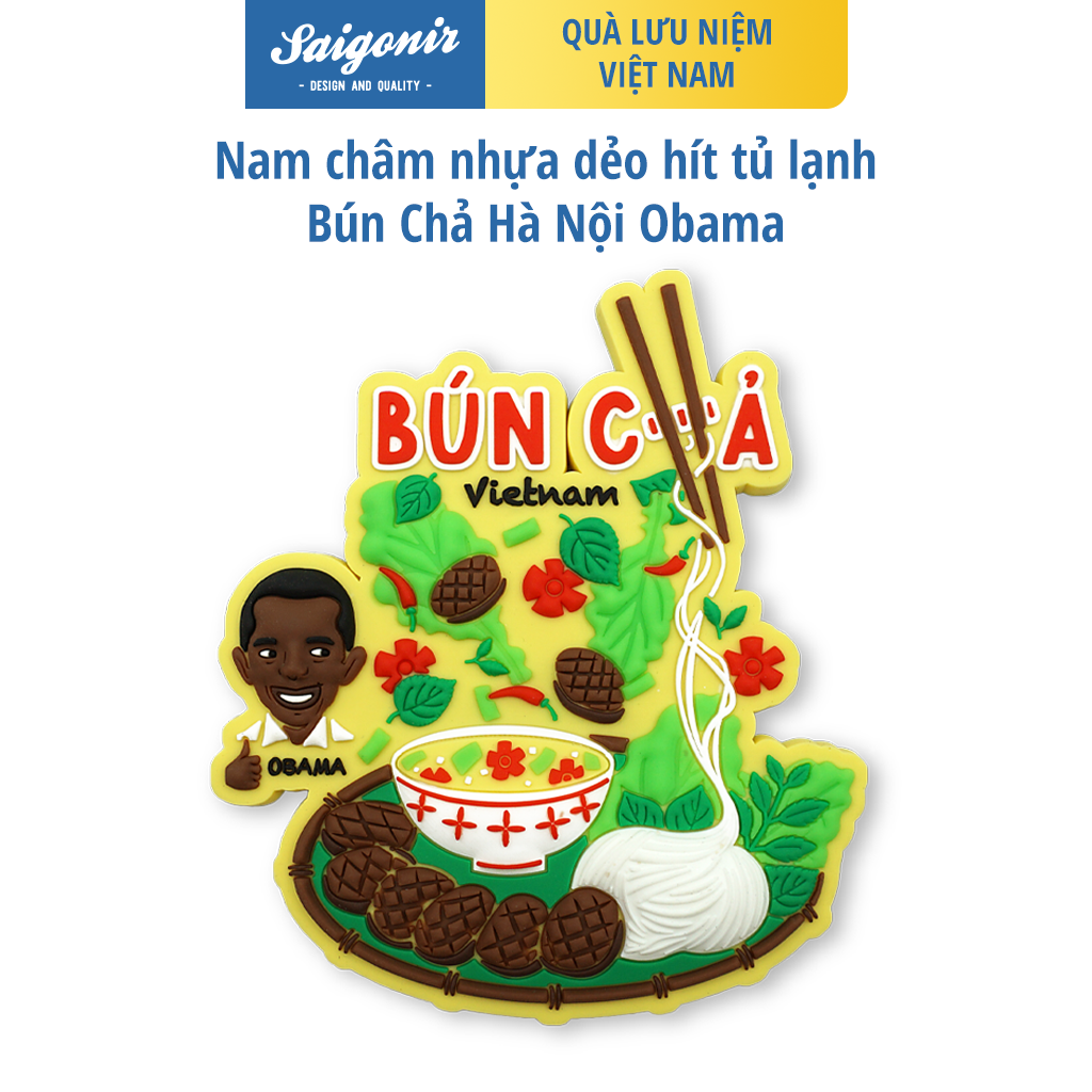 Nam Châm Hít Tủ Lạnh Saigonir Hình Bún chả Obama Chất Liệu Nhựa Dẻo PVC Kích Thước 8*9.3cm Phù Hợp Làm Quà Sinh Nhật, Quà Lưu Niệm Cho Người Nước Ngoài