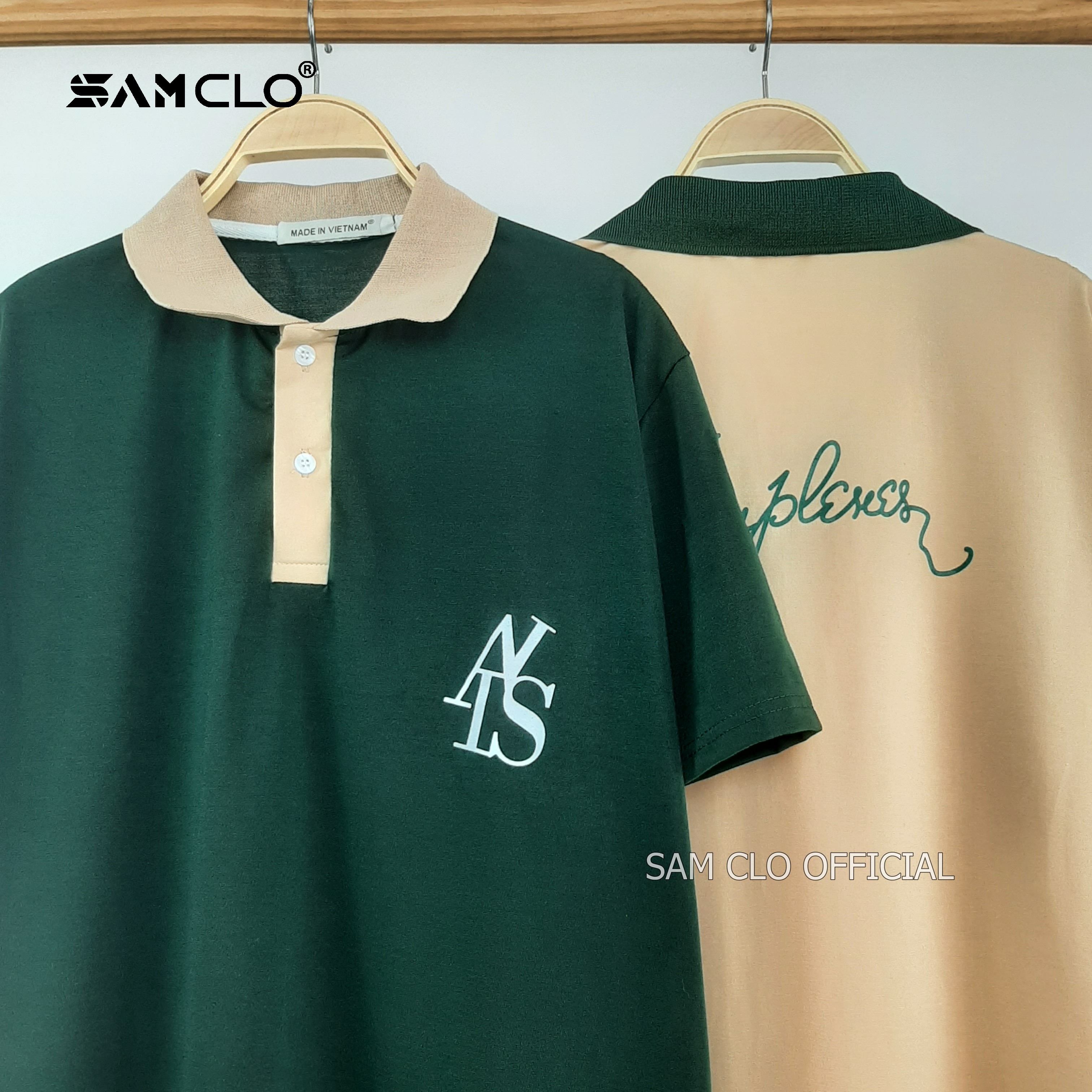 ÁO POLO tay lỡ nữ SAM CLO có cổ thun form rộng phông freesize dáng unisex mặc cặp, nhóm, lớp, đi học in CHỮ NLS